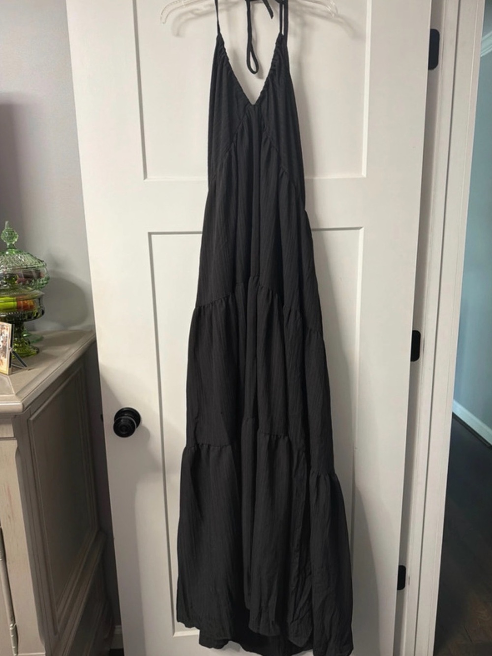 SHEIN Black Halter Tiered Maxi Dress